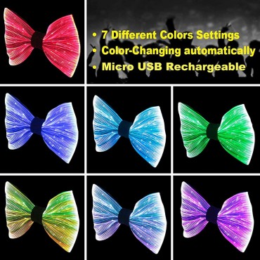 Light Up Bow Tie Rechargeable Normal Size LED Glowing Tie All Color Settings In One -Gift Box Included - B4KXU21MF