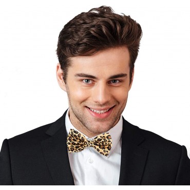 Men's Cheetah Print Leopard Bowtie Polyester Pre-tied Color Yellow and Black - BSLH50I1Z