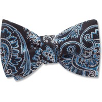 Odessa Blue Floral Paisley on Black Men's Bow Tie Made in America - B1V8Z0GAB