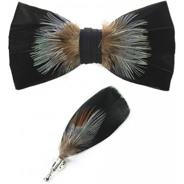 Peacock Bow Tie Feather Pre-tied Bowtie Brooch Sets Tuxedo Banquet Necktie - B12BJSRSM