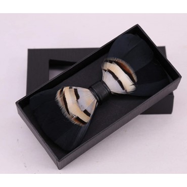 Secdtie Novelty Feather Bow Tie for Men Handmade Pre-tied Bowtie with Gift BOX - BEPMOX5E0