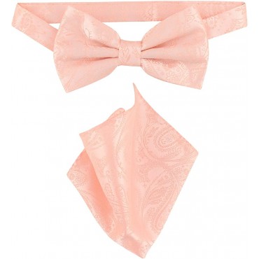 Vesuvio Napoli BowTie Peach Color Paisley Color Mens Bow Tie & Handkerchief - B43EYUGM5