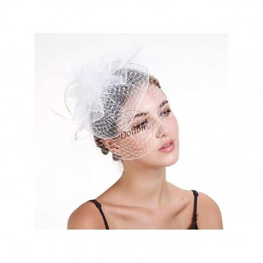 Auch Women's Bridal Wedding Face Veil Hair Clip Hat White - BLWUH5P8R