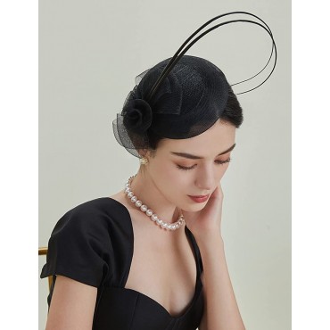 BABEYOND Feather Fascinator Hair Clip with Veil Hair Fascinator Veil Feather Mesh Fascinator Headbands Wedding Fascinator Hair Clip Black - B61YTY4H3