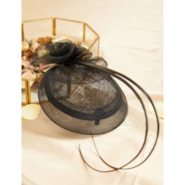 BABEYOND Feather Fascinator Hair Clip with Veil Hair Fascinator Veil Feather Mesh Fascinator Headbands Wedding Fascinator Hair Clip Black - B61YTY4H3