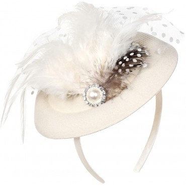 BABEYOND Tea Party Fascinator Hat for Women Kentucky Derby Hat Fascinator Hair Clip Pillbox Hat Feather Fascinator Headband - BRYM8EWGB