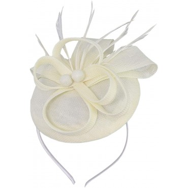 Biruil Women's Fascinator Hat Imitation Sinamay Feather Tea Party Pillbox Flower Derby - BJNIIOOT3