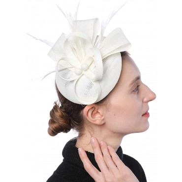 Biruil Women's Fascinator Hat Imitation Sinamay Feather Tea Party Pillbox Flower Derby - BJNIIOOT3