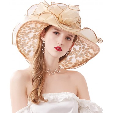 ELLYDOOR Kentucky Derby Hat Women Organza Fascinator Church Hat Bridal Wedding Tea Party Hat Wide Brim Sun Hat - BNS175MMZ