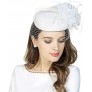 F FADVES Fascinator Pillbox Hats Womens Wool Felt Hat for Church Vintage Wedding Party Cocktail hat with Veil - BUJ1QIEUP