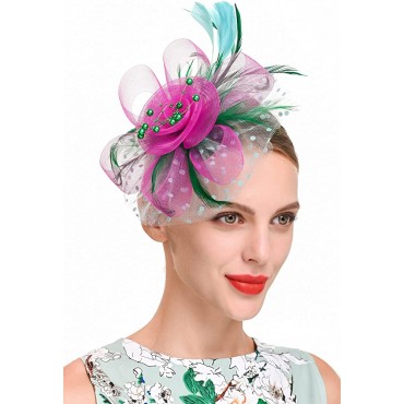 Fascinators Headband Tea Party Hats for Women Royal Wedding Hat Feather Mesh Hair Clip - BGWCKTJAF