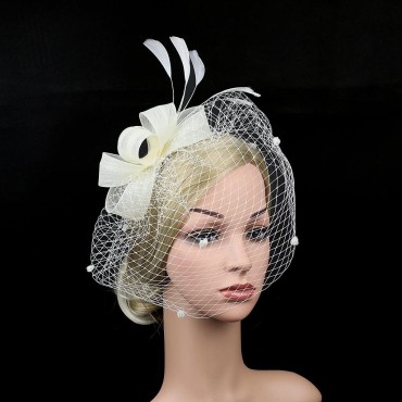 JIAHANG Vintage Fascinators Flower Hats Pillbox Headband with Clips Cocktail Tea Party Headwear for Women Ladies - BPMQZESYH