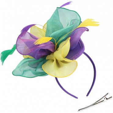 KASTE Fascinators Hat for y Derby Wedding Women Tea Party Headband Kentuck Cocktail Flower Mesh Feathers Hair Clip - B46AWMFN3
