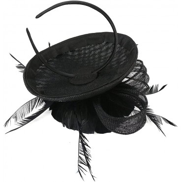 LATIMOON Sinamay hat Feather Flower Fascinators Derby Hat for Cocktail Ball Wedding Tea Party - BH2URYDBC