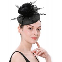 LATIMOON Sinamay hat Feather Flower Fascinators Derby Hat for Cocktail Ball Wedding Tea Party - BH2URYDBC