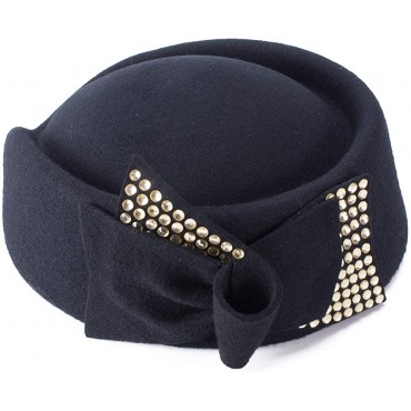 Lawliet Ladies Rhinestone Teardrop Fancy Wool Fascinator Cocktail Pillbox Cap Hat A254 - BSNAMY85Q