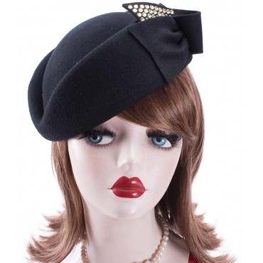 Lawliet Ladies Rhinestone Teardrop Fancy Wool Fascinator Cocktail Pillbox Cap Hat A254 - BSNAMY85Q