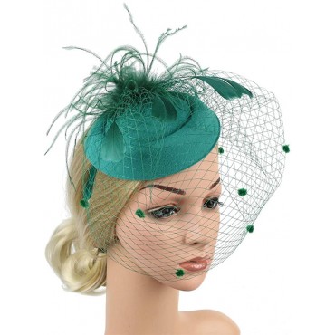 LQRACHEL Fascinators Hat-Women's Feather Hair Pin Beret Headwear for Cocktail Tea Party Green - B934C9UN6