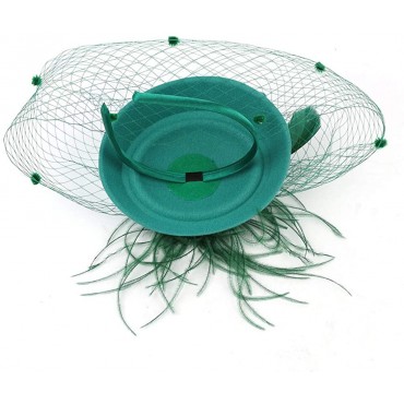 LQRACHEL Fascinators Hat-Women's Feather Hair Pin Beret Headwear for Cocktail Tea Party Green - B934C9UN6