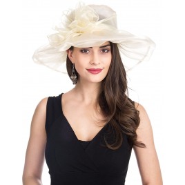 Lucky Leaf Women Kentucky Derby Church Cap Wide Brim Summer Sun Hat for Party Wedding - B6TJG06N4