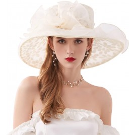 ORIDOOR Women’s Organza Church Kentucky Derby Tea Party Wedding Fascinator Hat UV-Anti Wide Brim Sun Hats - B3R34VQPK
