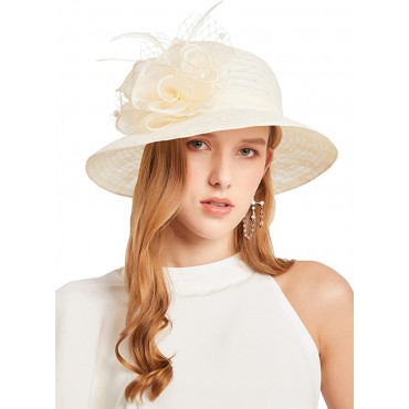 ORIDOOR Women's Organza Cloche Bowler Hat Church Kentucky Derby Fascinator for Tea Party Bridal Wedding Dress Hat - B66007EUL