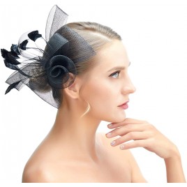 SACASUSA Fascinator Feather Mesh Gauze Cocktail Hat Headwear Hair Clip - BPQ3JRAK3