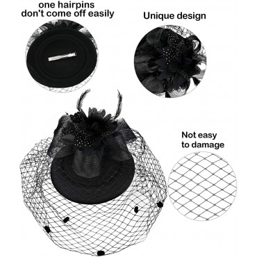 SATINIOR Feather Veil Mesh Hat Short Glove 50s Costume Accessories for Women Wedding - BE43BMHP3