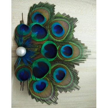 Sheliky Fascinator Peacock Feather Hair Clip Wedding Headwear Party Headpiece for Women - BVMMIRL1K