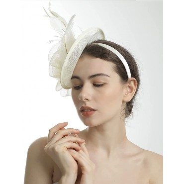 SHININGDAY Fascinators Hats Feather Flowers Headband Hair Clip Derby Hat for Women Tea Party - B1XKW0NOS