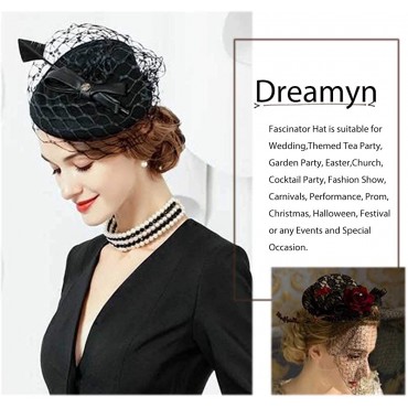 Vintage Fascinators Hats 50s Flower Feather Dress Hat Tea Party Cocktail Veil Pillbox Headwear with Clips for Women - BFYD9AGXM