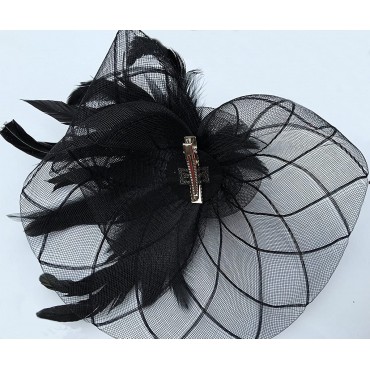 Vivivalue Women Veil Net Fascinator Flower Hats Fascinator Felt Mesh Feather Hair Clip - BIBMBQG3U