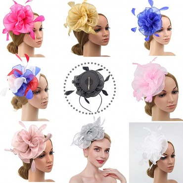 Women Pillbox Hat Flower Feather Fascinator Hat Organza Wedding Party Hat Kentucky Derby Fascinator Hat Headwear Headband - BTQC43FQF