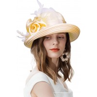 Women's Vintage Fascinator Roll Brim Cloche Bucket Hat for Church Kentucky Derby Tea Party Wedding Funeral - B3MB9IDFG
