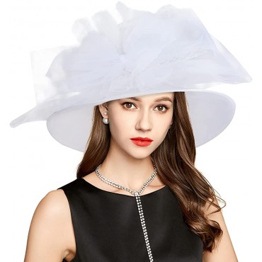 YIDINGCO Kentucky Derby Hats for Women,Fascinator Bridal Organza Church Hat with Mesh Veil Hair Clip for Tea Party Wedding White - B6FC5PMFA