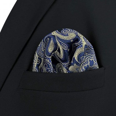 S&W SHLAX&WING Pocket Squares for Men Blue and Gold Paisley Wedding - BIUEQRR5E