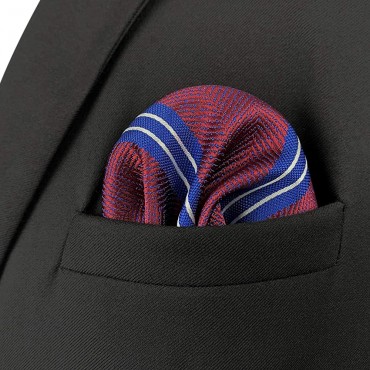 S&W SHLAX&WING Pocket Squares for Men Maroon Blue Red Striped - BS1YP2AD5