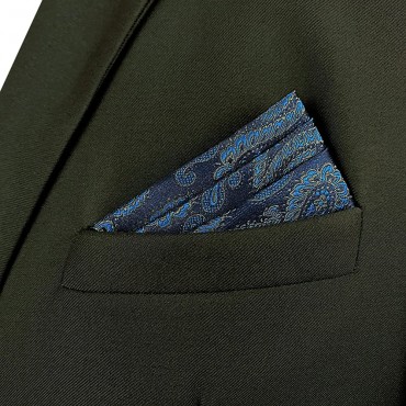 S&W SHLAX&WING Pocket Squares for Men Paisley Dark Blue Turquoise - BHALO7EJF