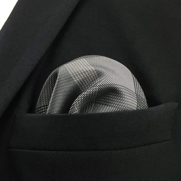SHLAX&WING Checked Plaids Mens Pocket Square Dark Gray Handkerchief Silk Business - BJISP9NXI