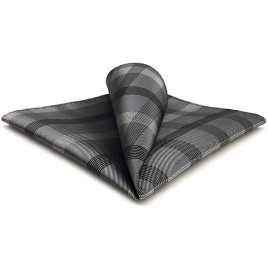 SHLAX&WING Checked Plaids Mens Pocket Square Dark Gray Handkerchief Silk Business - BJISP9NXI
