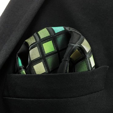 SHLAX&WING Checkered Silk Pocket Square for Men Green Hanky Checks Handkerchief - BY31U25XI