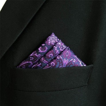 SHLAX&WING Geometric Patterned Purple Hanky Silk Pocket Square for Men Floral - BVP05NWLN