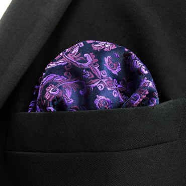 SHLAX&WING Geometric Patterned Purple Hanky Silk Pocket Square for Men Floral - BVP05NWLN