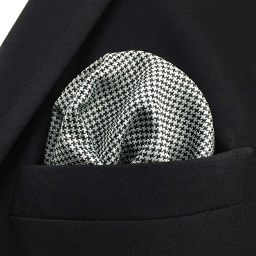 SHLAX&WING Houndstooth Black White Mens Pockt Square Silk Business Hanky - B0XMWTM9X