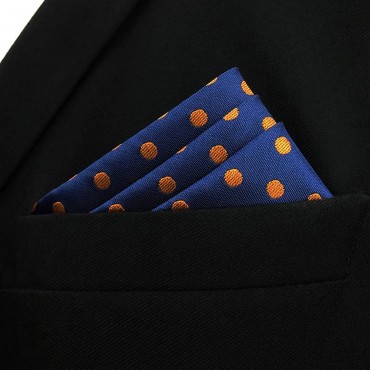 SHLAX&WING Large Silk Pocket Square Blue Dots Dotty Mens Hankies Hanky Fashion - B2DJBCRI3