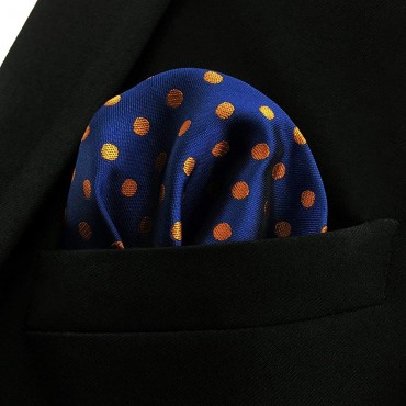 SHLAX&WING Large Silk Pocket Square Blue Dots Dotty Mens Hankies Hanky Fashion - B2DJBCRI3