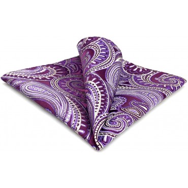 SHLAX&WING Mens Pocket Square Purple Paisley Handkerchieves Silk Hanky - BYQI5DGTB