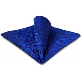 SHLAX&WING Navy Blue Paisley Mens Pocket Square Silk for Suit Jacket Groomsmen - BYX18KNNL