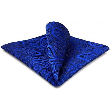 SHLAX&WING Navy Blue Paisley Mens Pocket Square Silk for Suit Jacket Groomsmen - BYX18KNNL