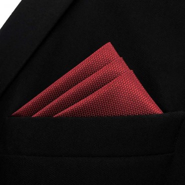 SHLAX&WING Pocket Square for Men Solid Red Silk Wedding Jacquard Woven Hanky - BTHT65X4J